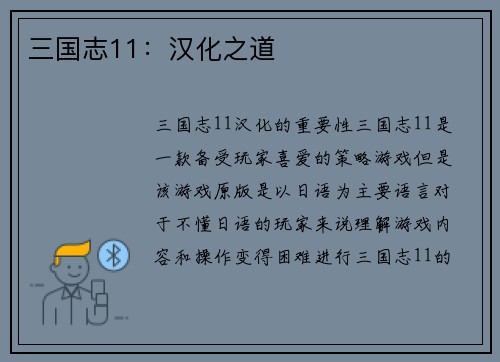 三国志11：汉化之道