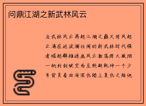 问鼎江湖之新武林风云